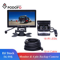 Podofo-pantalla de Monitor de coche DC 12V-24V, 7 ", 4 pines, visión nocturna IR, cámara de visión trasera para autobús, camión, caravana, remolques