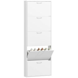 HOMCOM Mueble zapatero para 15 pares de zapatos, zapatero moderno y estrecho con 5 cajones extraíbles, 65x17 x cm Blanco