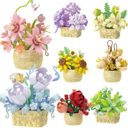 DIY MOC maceta Rosa girasol plantas suculentas bonsái árboles jardines bloques de construcción románticos modelo ladrillos niños juegos Kits de juguetes