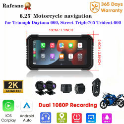 Navegador para Motocicleta de 6.25 Pulgadas, Impermeable IP67, para Triumph Daytona 660, DVR 4K, Carplay Inalámbrico, Android Auto, Grabador de Moto, Monitor
