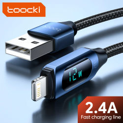 Toocki-Cable USB para iPhone 14, 13, 12, 11 Pro Max, XR, XS, 8, 7 Plus, AirPods, pantalla Digital, 2.4A, Cable de carga Lightning para iPhone