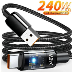Cable de carga súper rápido USB a tipo C, 240W, QC 3,0, para Samsung, Xiaomi, Huawei, OPPO, pantalla Digital LED, cargador de teléfono, Cable de datos