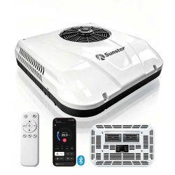 Aire Acondicionado de Techo para Camiones, Excavadoras y Caravanas, 12V 24V, Control por Bluetooth y Aplicación, con Luz LED/Enfriamiento Rápido, Sistema de Aire Acondicionado TODO EN UNO