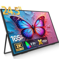 UPERFECT 24.5" 2K Monitor portátil grande 2560x1400 IPS Display 165Hz Extensor de pantalla de computadora de juegos Altavoces incorporados y soporte -Compatible con PC portátil Teléfono PS4 / PS5
