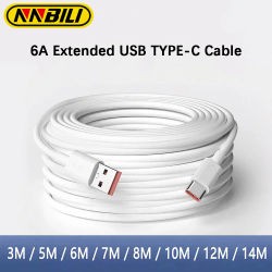 NNBILI 3m/5m/14m Cable de carga Extra largo tipo C extensor Cable de cargador para Samsung Xiaomi Huawei Cable de datos de teléfono móvil