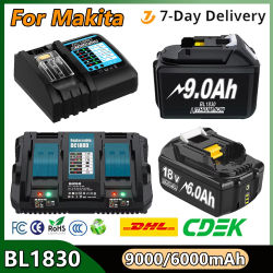 Para reemplazo de batería Makita BL1830 9000mAh/6000mAh BL1840 BL1850 BL1860 18V recargable con cargador individual 4A/doble 6A
