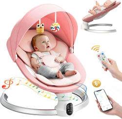 Columpio eléctrico para bebé Columpio para bebé con 3 temporizadores, aplicación y control remoto Transat, 5 velocidades de columpio, 10 música, Bluetooth, rosa