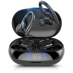 Auriculares Deportivos SP16 con Gancho para la Oreja, Bluetooth 5.3, Graves Potentes, Inalámbricos, Intraaurales