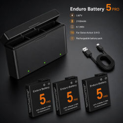 Batería de Repuesto para Cámara de 2100mAh con Cargador Rápido de 3 Ranuras para DJI Osmo Action 3 4 5 Pro, Paquete Recargable