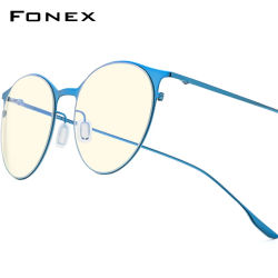 Gafas FONEX antiluz azul con bloqueo de luz para mujer, diseño de marca, gafas redondas Vintage antiazules para ordenador, gafas japonesas para hombre AB016