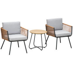 Outsunny Conjunto de Muebles de Jardín de Ratán 3 Piezas Juego de Muebles de Terraza Incluye 1 Mesa de Centro y 2 Sillones con Cojines Acolchados Naranja y Gris