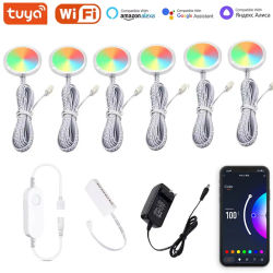 DC12V Tuya WIFI RGB LED debajo del gabinete luz regulable Puck luz Festival cocina mostrador muebles decoración Alice Alexa Google Home