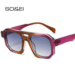 SO & EI-gafas de sol cuadradas con doble puente para mujer, lentes de sol con gradiente, montura transparente a la moda, Retro, Punk, UV400