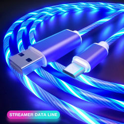 Cable brillante Cables de carga para teléfono móvil luz LED Micro USB tipo C cargador para Samsung Xiaomi iPhone 14 13 Cable de carga