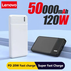 Lenovo 50000mAh PowerBank 120W Portable Super Fast Charger External Battery PowerBank High Capacity Supply For iPhone Samsung