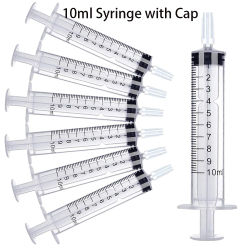 Jeringa de Plástico de 10 ml con Tapa, Adecuada para Fiestas, Medición, Riego de Plantas, Reposición de Fluidos y Alimentación