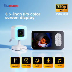 DANMINI Nueva Cámara de Seguridad para Bebés con Monitor de 3.5' RGB, Visión Nocturna, Detección de Temperatura e Intercomunicador de Voz
