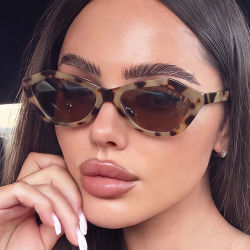 SO&EI Nuevas gafas de sol Polygon Cat Eye para mujer, gafas de sol UV400 a la moda para hombre, gafas de sol con estampado de leopardo