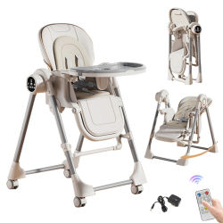 Silla Alta Eléctrica para Bebé, Convertible en Columpio, Silla de Alimentación 3 en 1, Asiento de Comer para Bebés con Función de Música Bluetooth, Ajustes de Temporizador, Control Remoto, Cuna