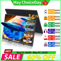 HGFRTEE Monitor portátil de 16 pulgadas 100% sRGB FHD 60HZ Monitor de ordenador portátil VESA Hole cuidado de los ojos segunda pantalla externa para PC teléfono MAC