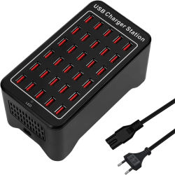 Cargador USB de 20/30 puertos, cargador USB inteligente de 100W/150W, concentrador de carga de escritorio, estación de carga multipuerto para Samsung/iPhone/iPad/Tab