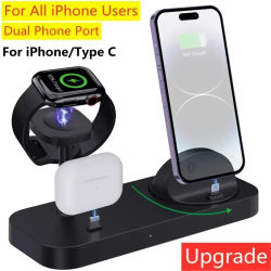 Soporte de cargador inalámbrico 4 en 1, Base de estación de carga rápida para iPhone 16 15 14 13 12 Pro Max Apple Watch 8 7 Ultra Airpods Pro