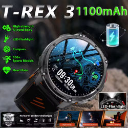 Nuevo T-REX3 Ultra 1100mAh batería SmartWatch 10ATM impermeable GPS brújula linterna 1,7 "AMOLED HD llamada deportes reloj inteligente hombres