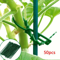 50 Uds. Bridas de plástico ajustables para cables de plantas, bridas para cables reutilizables para jardín, árbol, soporte para escalar plantas, vid, tomate, Clip para tallo