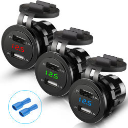 Encendedor de cigarrillos USB Dual, cargador de motocicleta, voltímetro de coche, carga de teléfono móvil, 12V-24V, 4.2A
