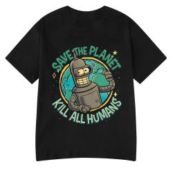 Camiseta divertida con estampado gráfico de robot Save The Planet Kill All Humans, camiseta de manga corta a la moda para mujer, ropa de verano, ropa informal