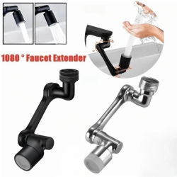 Negro Universal 1080 ° Extensor de grifo de rotación, cabezal rociador de modo Dual de plástico, boquilla de burbujeador para lavabo de cocina, grifo de brazo de Robot