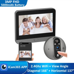 Timbre de puerta inteligente con pantalla FHD de 3 MP, WiFi, alimentado por batería, cámara con mirilla mágica, visor digital PIR FHD, timbre con monitor inalámbrico