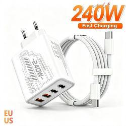 Cargador de viaje rápido USB multipuerto mecánico GaN de 240W, adaptador de corriente con enchufe europeo y estadounidense para teléfono móvil, portátil, PC, viajes al aire libre