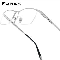 Montura de gafas FONEX de titanio puro para hombre, gafas cuadradas de nuevo diseño de marca, gafas ultraligeras japonesas semisin montura de media montura 85640