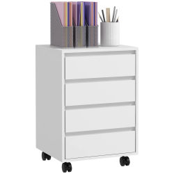 HOMCOM - Mueble de Oficina con Ruedas, Escritorio con 4 Cajones Deslizantes, Diseño para Bebidas, Color Blanco