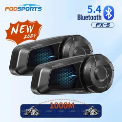 2 Piezas Fodsports FX-S Intercomunicador para Motocicleta, Intercomunicador Bluetooth para Casco, Auricular para Casco de Motocicleta, 1000M, BT5.4, Soporte para APP.
