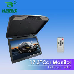 Monitor de techo de coche de 17,3 pulgadas, pantalla abatible de 1080P, vídeo Multimedia superior, pantalla montada en techo, PAL NTSC, entrada de vídeo AV bidireccional