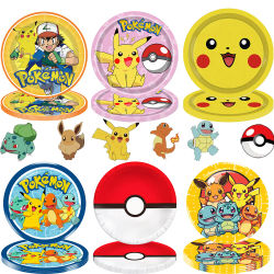 Platos desechables para fiesta de cumpleaños de Pokémon, mantel con tema de Pikachu, globo de personaje, decoración de cumpleaños, suministros para Baby Shower
