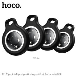 HOCO - Juego de 4 Localizadores Antipérdida para Apple AirTag, Repuesto para IOS Find My, Localizador GPS Bluetooth para Equipaje y Llaves con Estuche