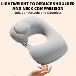 Almohada de Viaje Inflable en Forma de U, Cojín de Soporte para el Cuello, Cómodo para Dormir, Se Infla Presionando