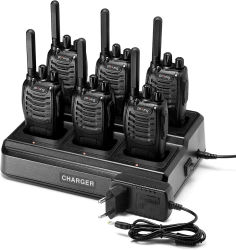 PMR446 Walkie Talkie 6PCS Pofung PT88E Radio bidireccional 16 canales VOX con auriculares con cargador de 6 vías