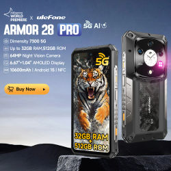 【Estreno mundial】Ulefone Armor 28 Pro 5G AI Rugged Phone 32 GB RAM 512 GB ROM Smartphone 120 W MTK Dimensity 7300 Teléfono móvil 10600 mAh 6.67 "AMOLED