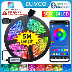 Tira de Luces Led RGB 5050 de 12V, 5M, 54 Led, Control por aplicación Bluetooth, decoración de diodo Flexible para sala de estar, cinta de lámpara