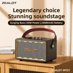 ZEALOT-MT01 Altavoz inalámbrico portátil de madera retro con ranura para tarjeta TF, subwoofer de graves ruidosos, altavoz Bluetooth TWS, 24000 mAh, 60 W
