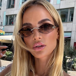 Gafas de sol poligonales de lujo para mujer, gafas de sol Hipster irregulares sin montura, montura de Metal pequeña, gafas con rombos Vintage, color marrón