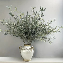 Rama de olivo Artificial con hojas de imitación realistas, plantas falsas para decoración de habitación, boda, corona de flores arqueadas, Navidad al aire libre