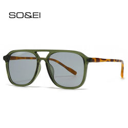 SO & EI Retro doble puente hombres gafas de sol cuadradas moda azul verde tonos UV400 mujeres tendencia gradiente gafas de sol
