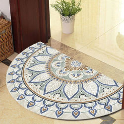 VIKAMA-alfombras de cocina semicirculares de bienvenida, felpudo interior, antideslizante, lavable, círculo azul, para decoración del hogar