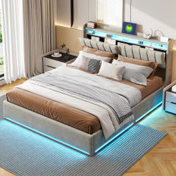 Base de Cama Doble Tapizada Fangange con Almacenamiento Hidráulico Debajo de la Cama, 140x200cm / 160x200cm, Muebles Modernos para Dormitorio Infantil Sin Colchón