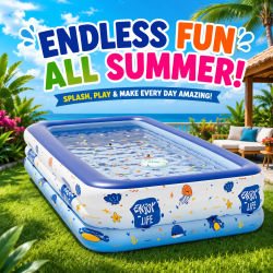 Piscina Familiar Inflable Grande de PVC, Diseño Azul, para Bebés y Niños, Uso Interior y Exterior, Bañera para Niños Pequeños